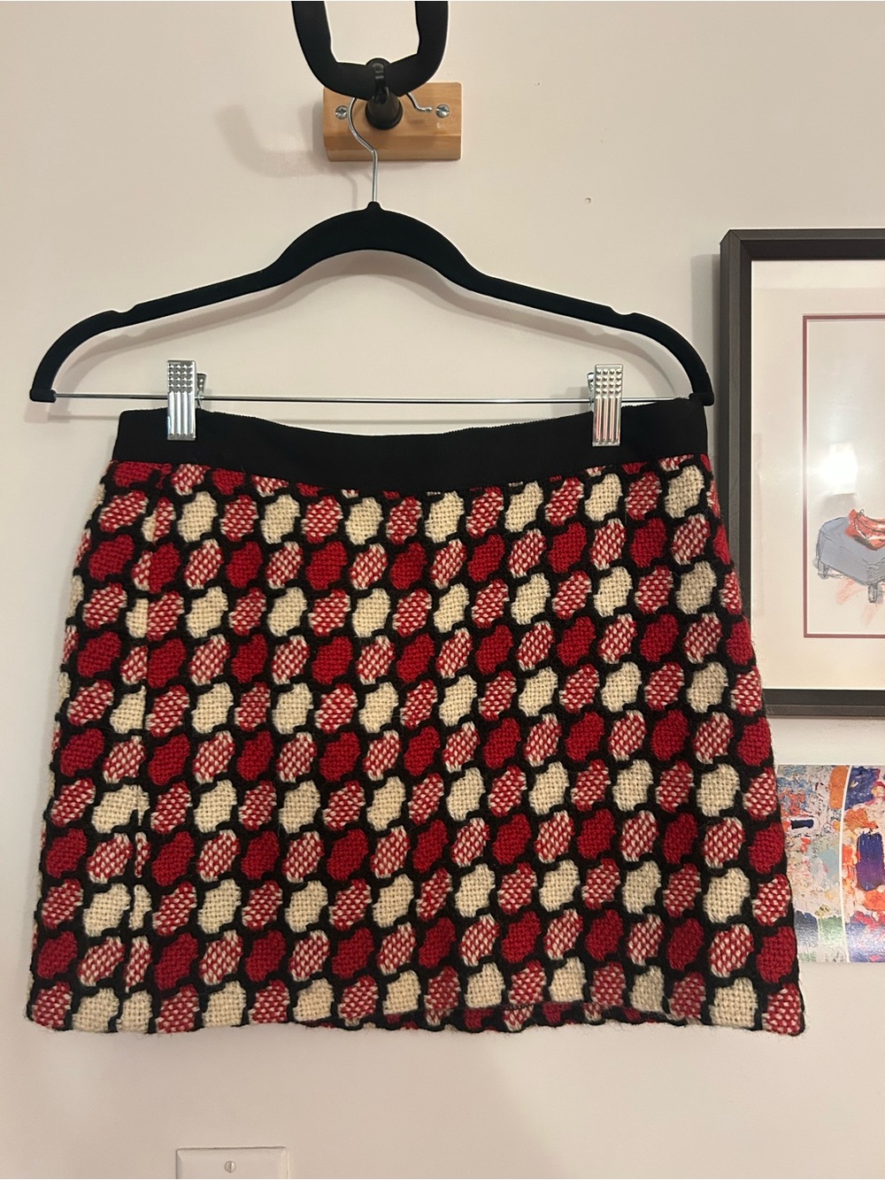 Vintage Milly Red, Cream & Black Knit Mini Skirt